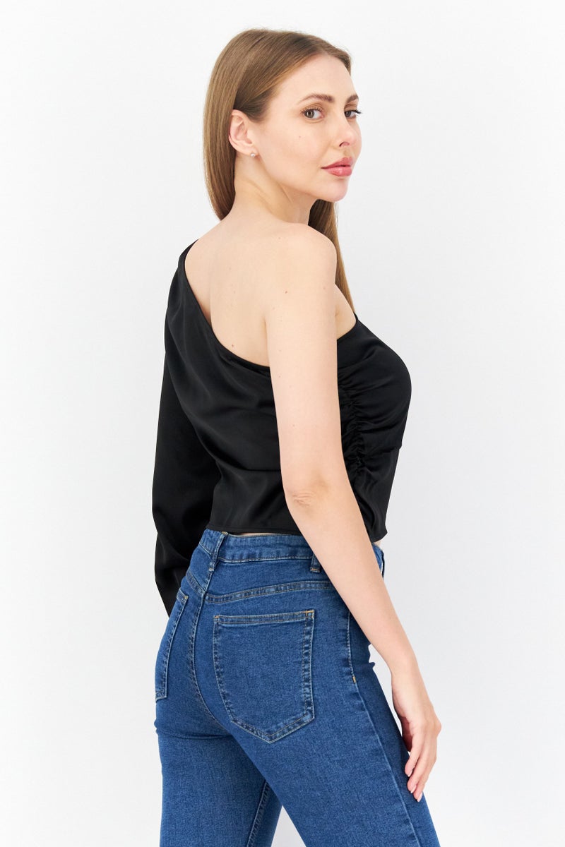 NA-KD بلوزة نسائية ذات ياقة غير متساوية كتف واحد، سوداء - Image 2